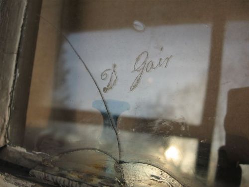 D Gair glass signature at East Church Cromarty: photo by Mark Stevens
